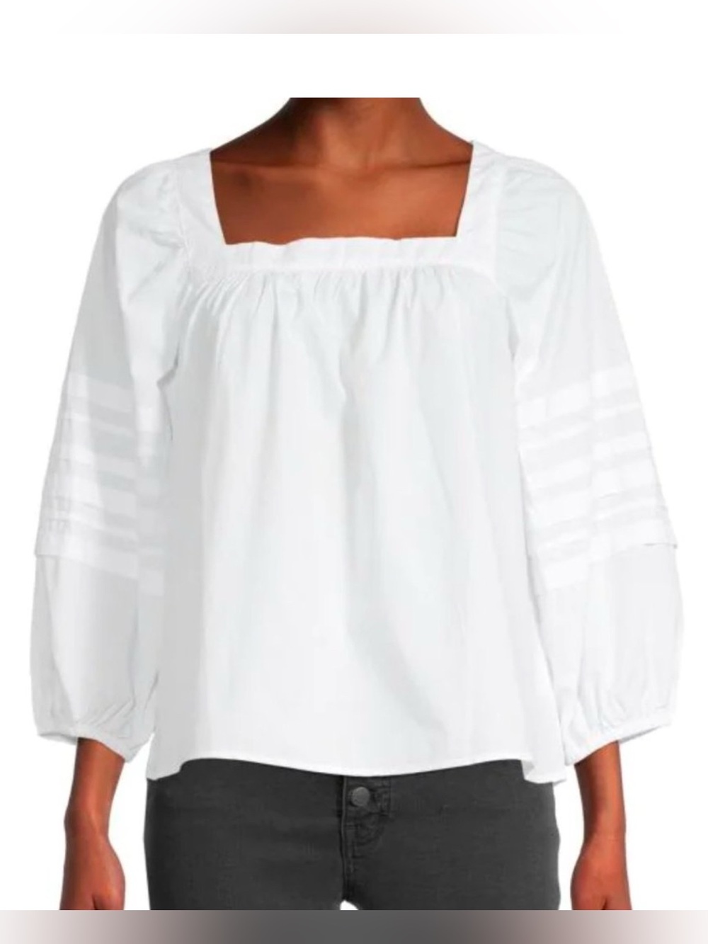 Madewell Clementine Pleated-Sleeve Top in Solid White XS NWT